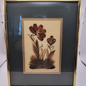Mountain Images Laurel Krause Framed Feather Art 5” by 7” Tall. Signed. 1992.